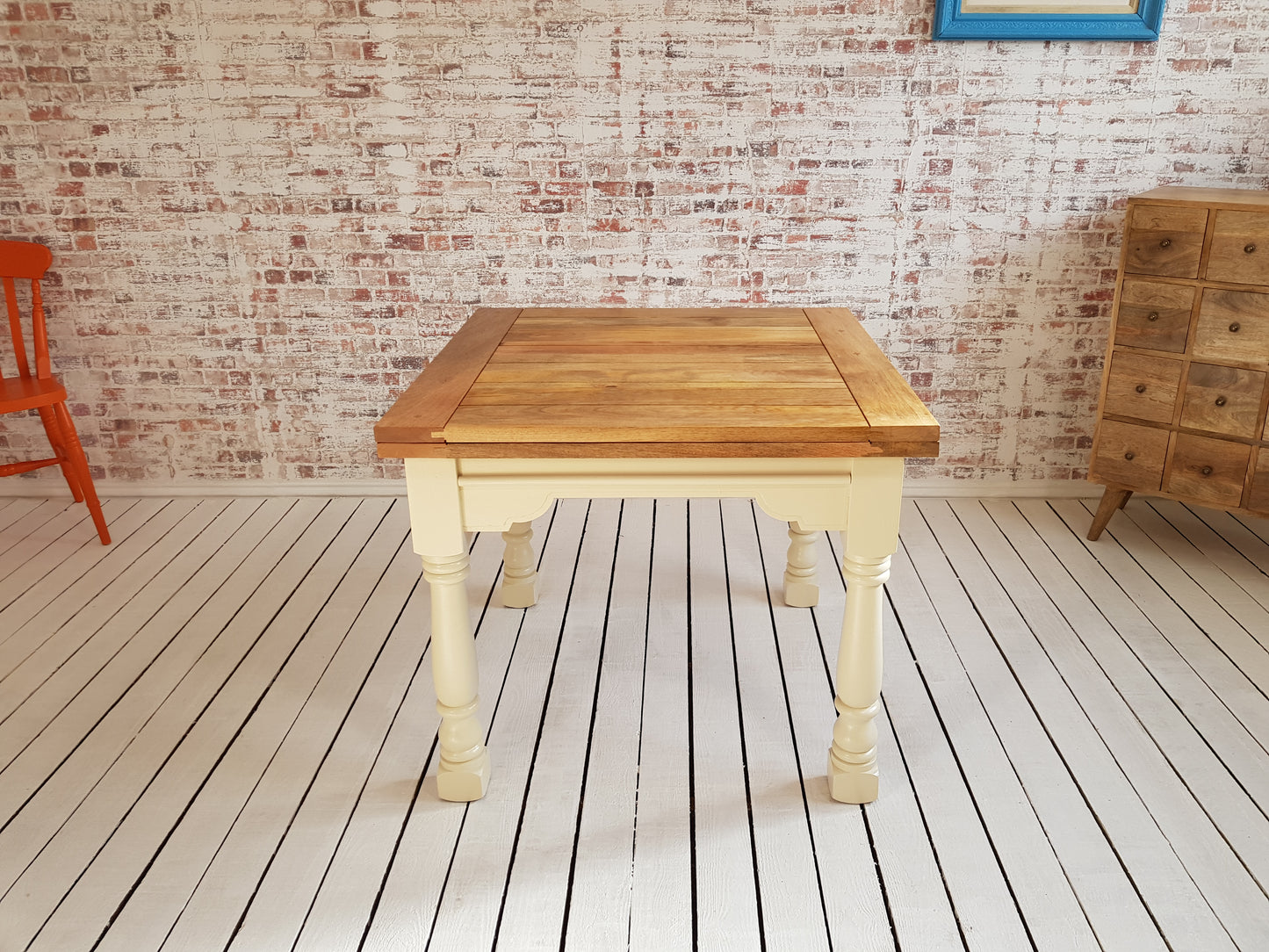 Painted Finish Folding Extendable Rustic Farmhouse Dining Table