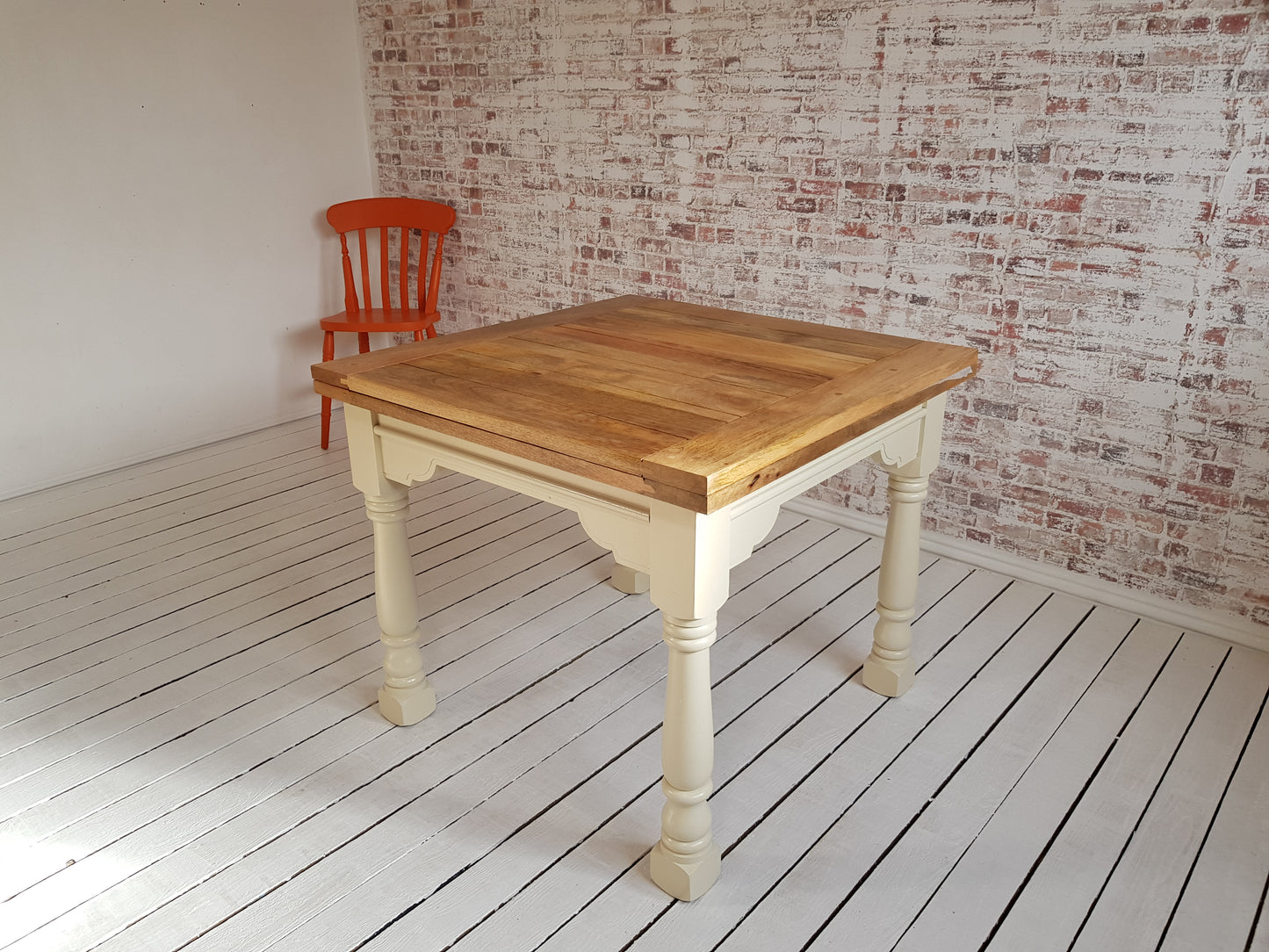 Painted Finish Folding Extendable Rustic Farmhouse Dining Table