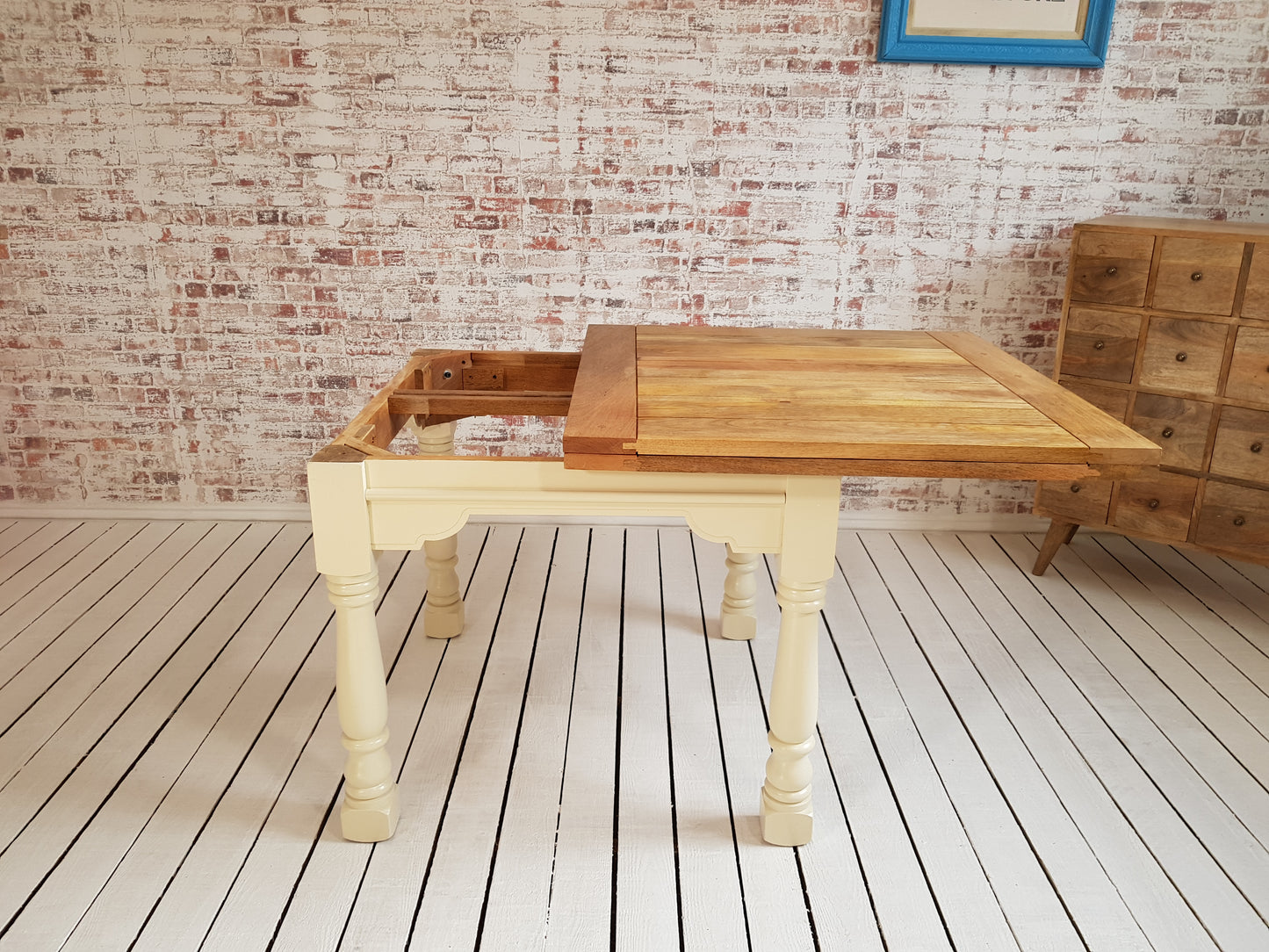 Painted Finish Folding Extendable Rustic Farmhouse Dining Table