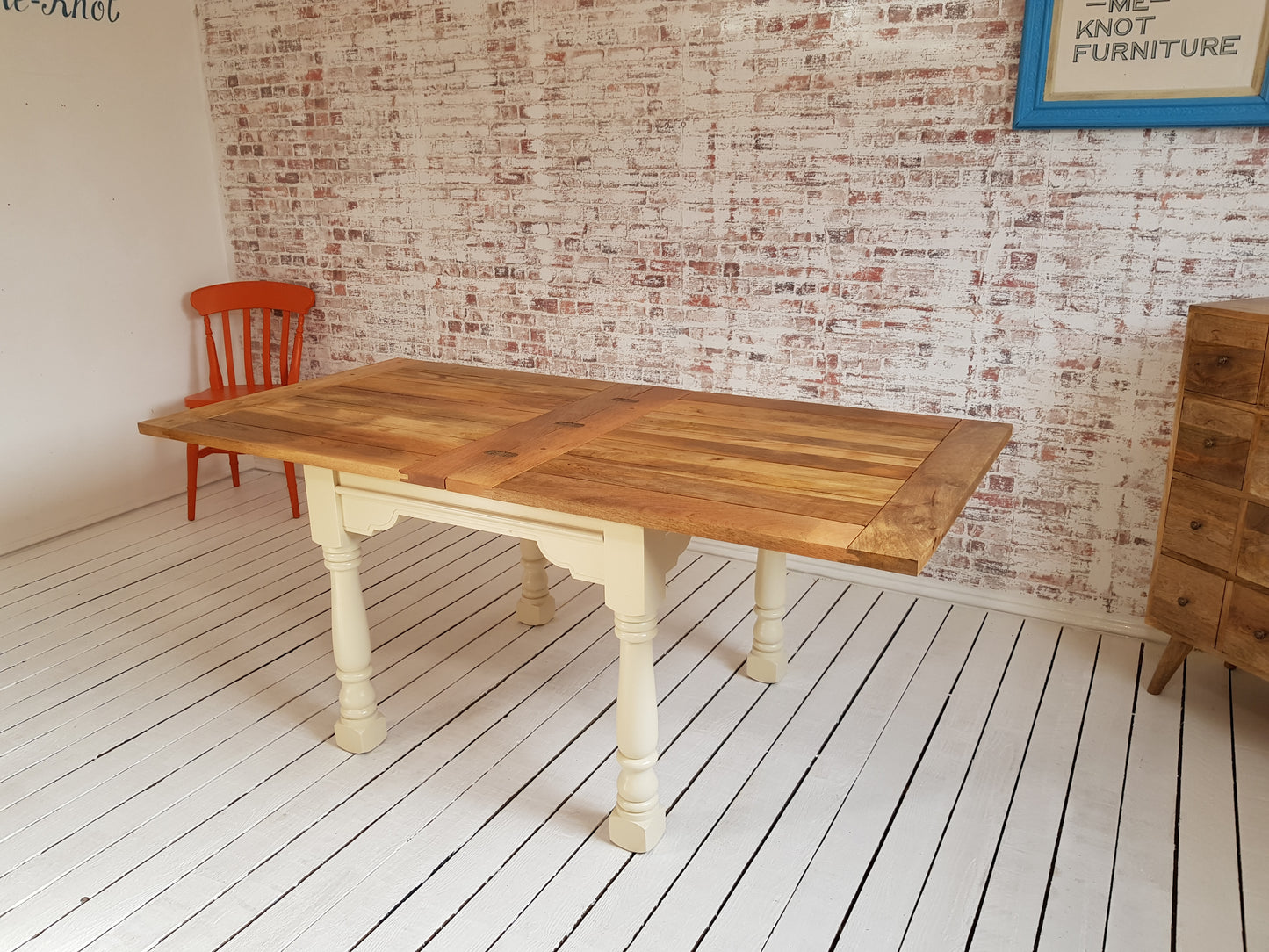 Painted Finish Folding Extendable Rustic Farmhouse Dining Table
