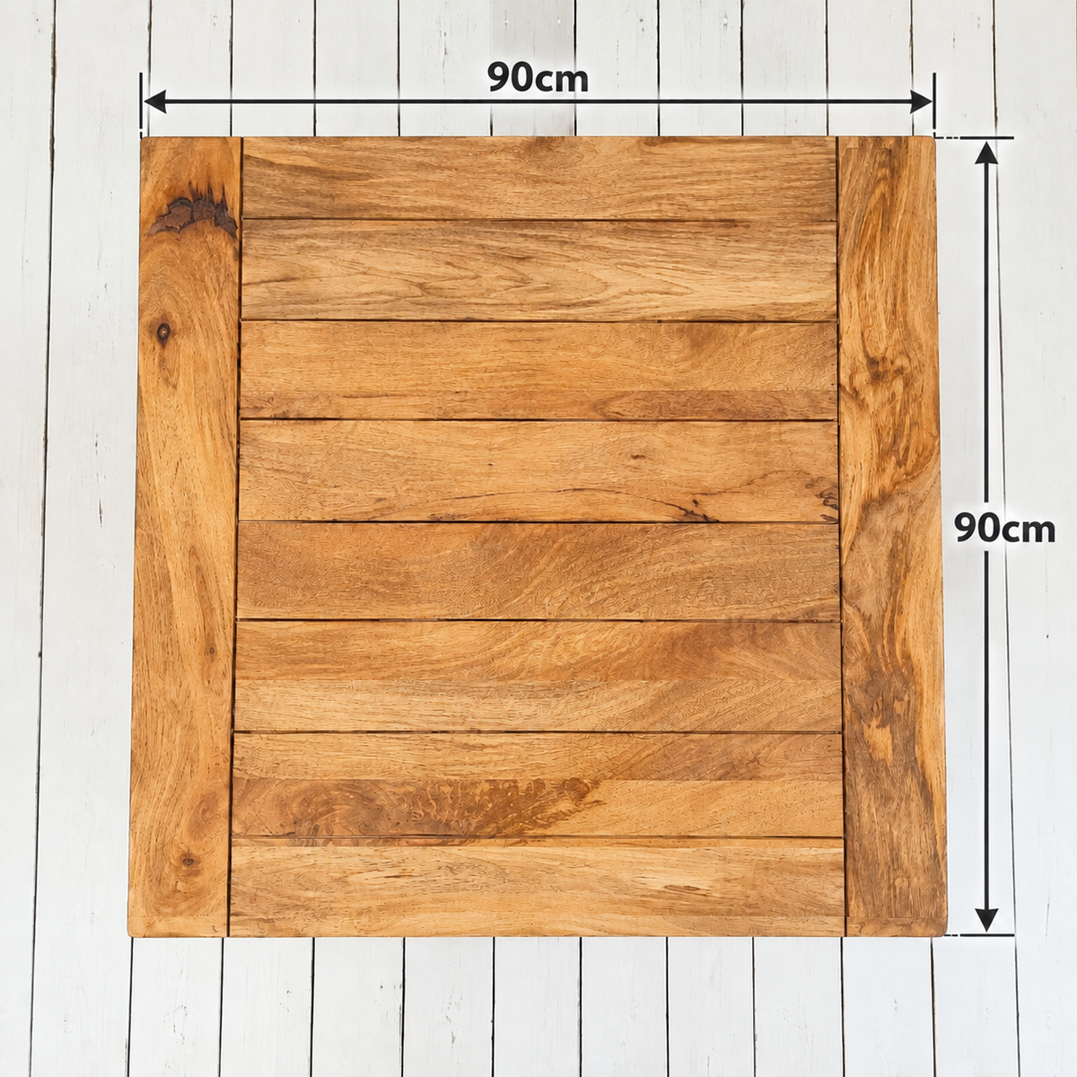 Rustic wooden folding dining table top with plank texture, 90cm size