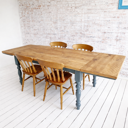 Extending Traditional Rustic Farmhouse Reclaimed Style Pine Kitchen Dining Table - Any Size, Any Colour!