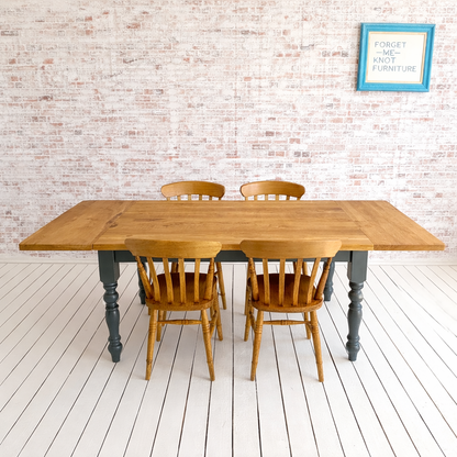 Extending Traditional Rustic Farmhouse Reclaimed Style Pine Kitchen Dining Table - Any Size, Any Colour!