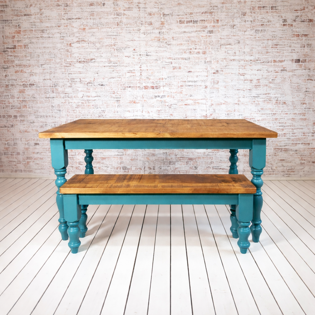 Traditional Rustic Farmhouse Reclaimed Style Pine Kitchen Dining Table - Any Size, Any Colour!