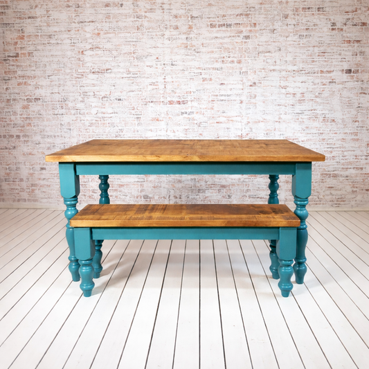 Traditional Rustic Farmhouse Reclaimed Style Pine Kitchen Dining Table - Any Size, Any Colour!