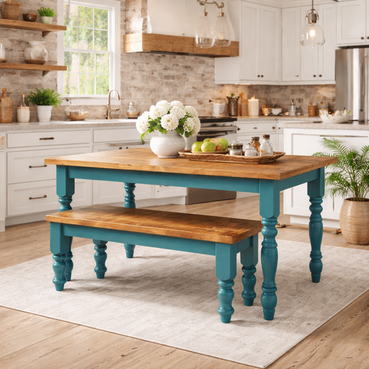 Traditional Rustic Farmhouse Reclaimed Style Pine Kitchen Dining Table - Any Size, Any Colour!