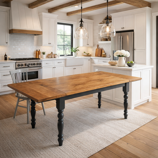 Extending Traditional Rustic Farmhouse Reclaimed Style Pine Kitchen Dining Table - Any Size, Any Colour!