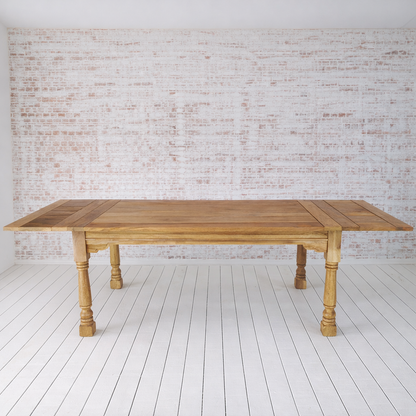 Natural Finish Large Extendable Dining Table Rustic Farmhouse Style