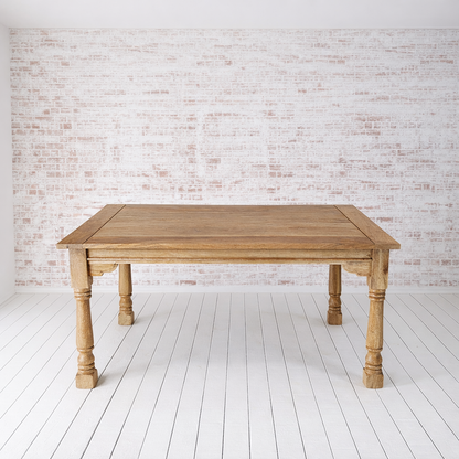Natural Finish Large Extendable Dining Table Rustic Farmhouse Style