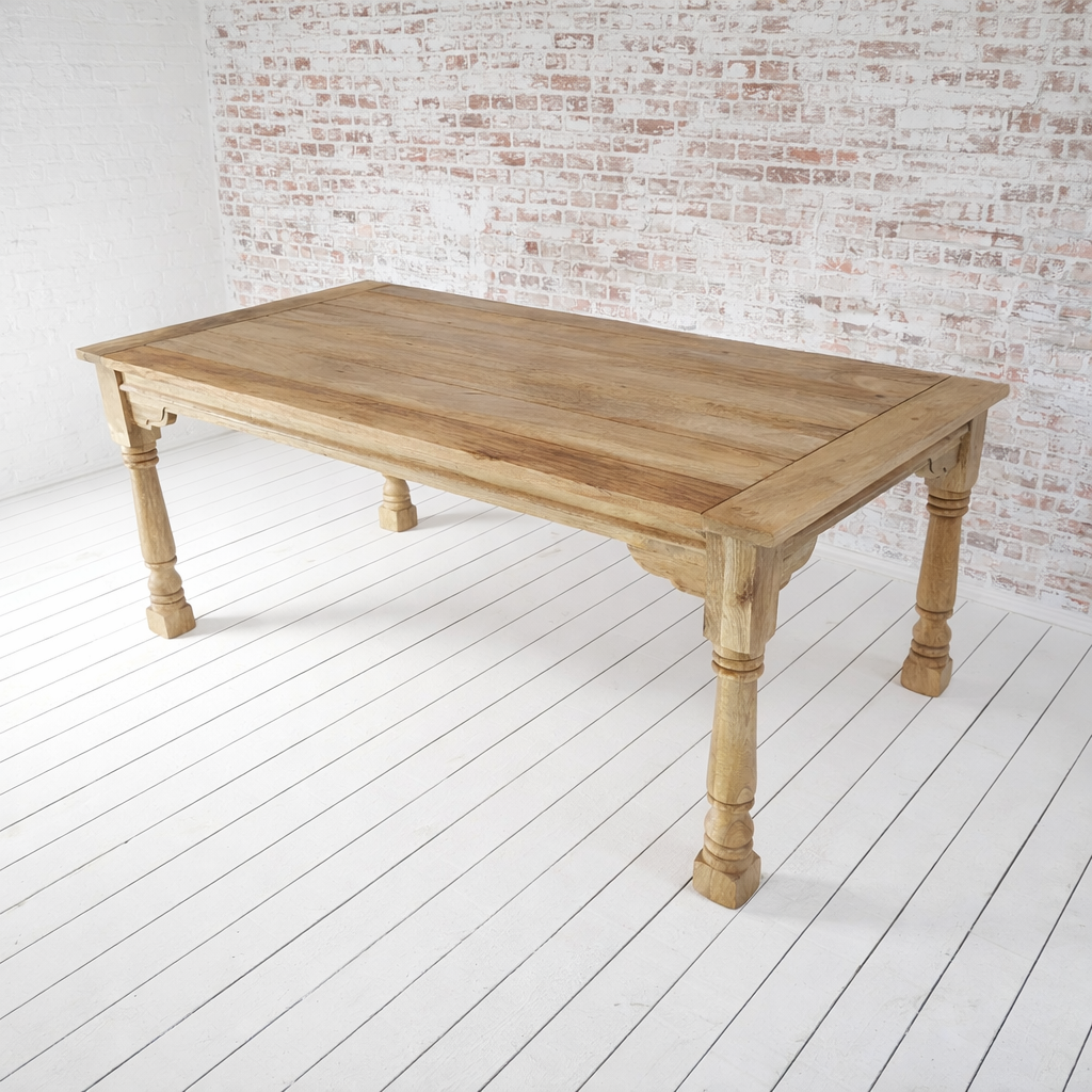 Natural Finish Large Extendable Dining Table Rustic Farmhouse Style