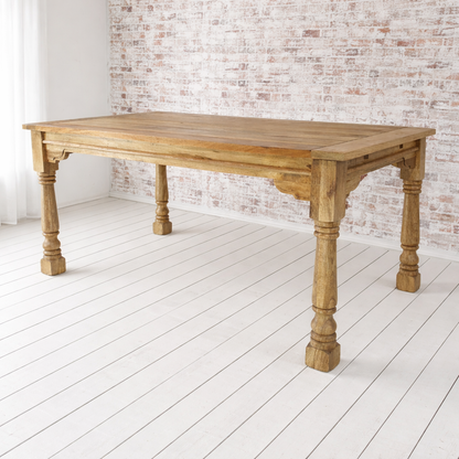 Natural Finish Large Extendable Dining Table Rustic Farmhouse Style