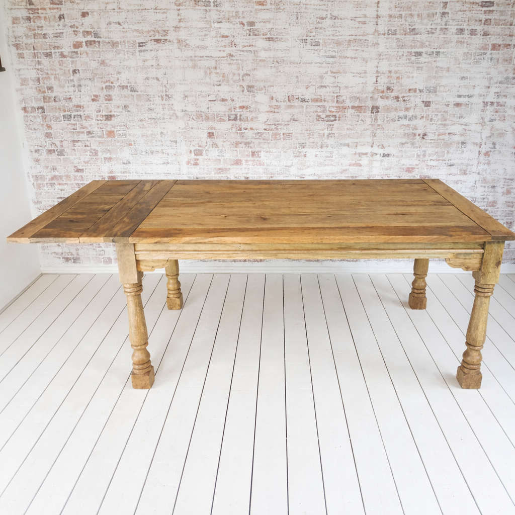 Natural Finish Large Extendable Dining Table Rustic Farmhouse Style