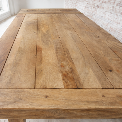 Natural Finish Large Extendable Dining Table Rustic Farmhouse Style