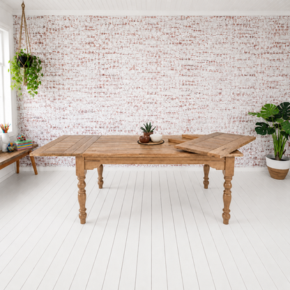 Extendable Farmhouse Dining Table in a Natural Wood Finish