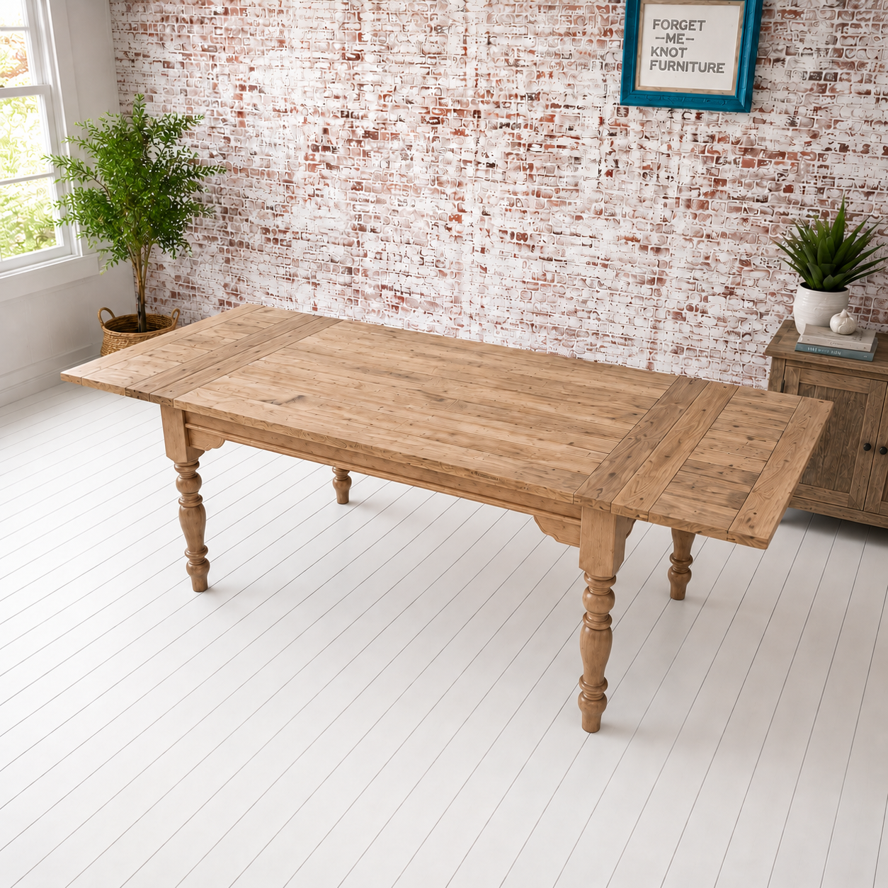 Extendable Farmhouse Dining Table in a Natural Wood Finish