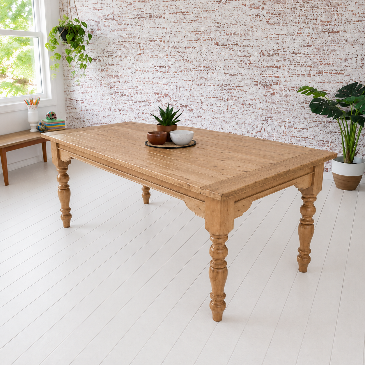 Extendable Farmhouse Dining Table in a Natural Wood Finish