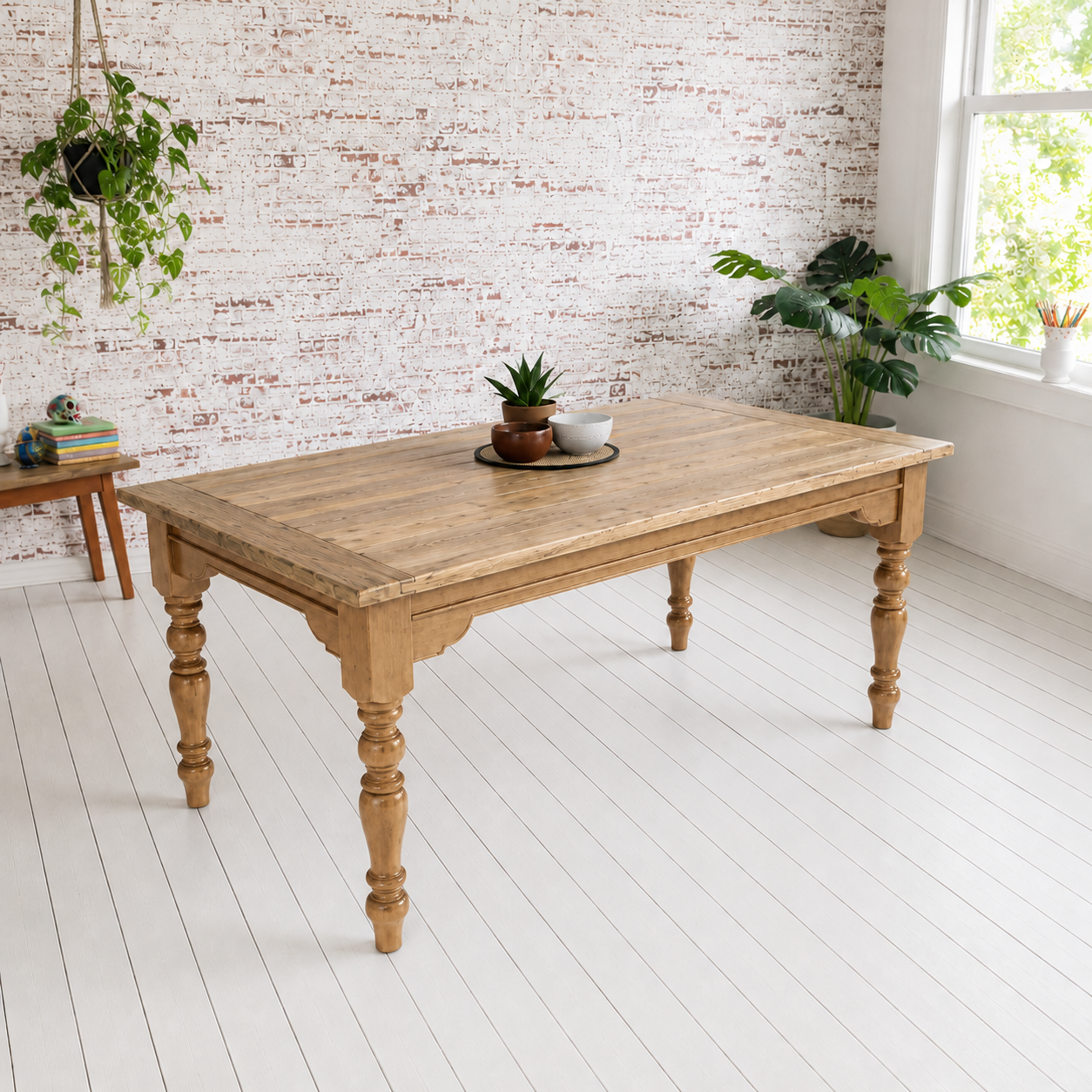 Extendable Farmhouse Dining Table in a Natural Wood Finish