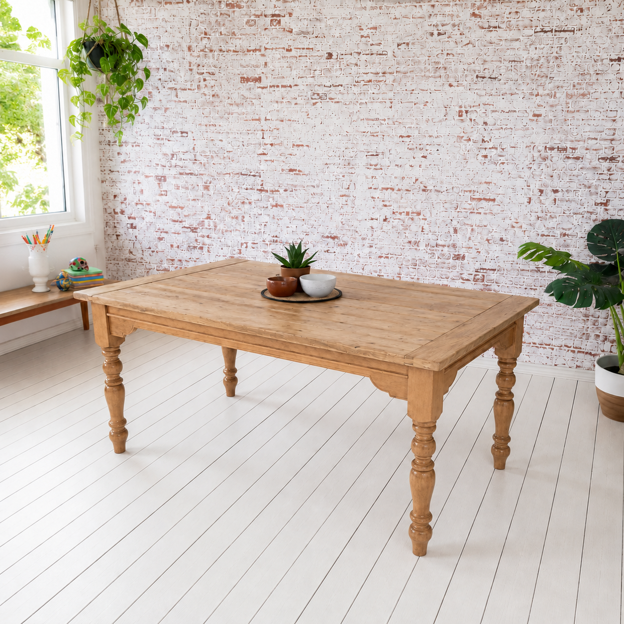 Extendable Farmhouse Dining Table in a Natural Wood Finish
