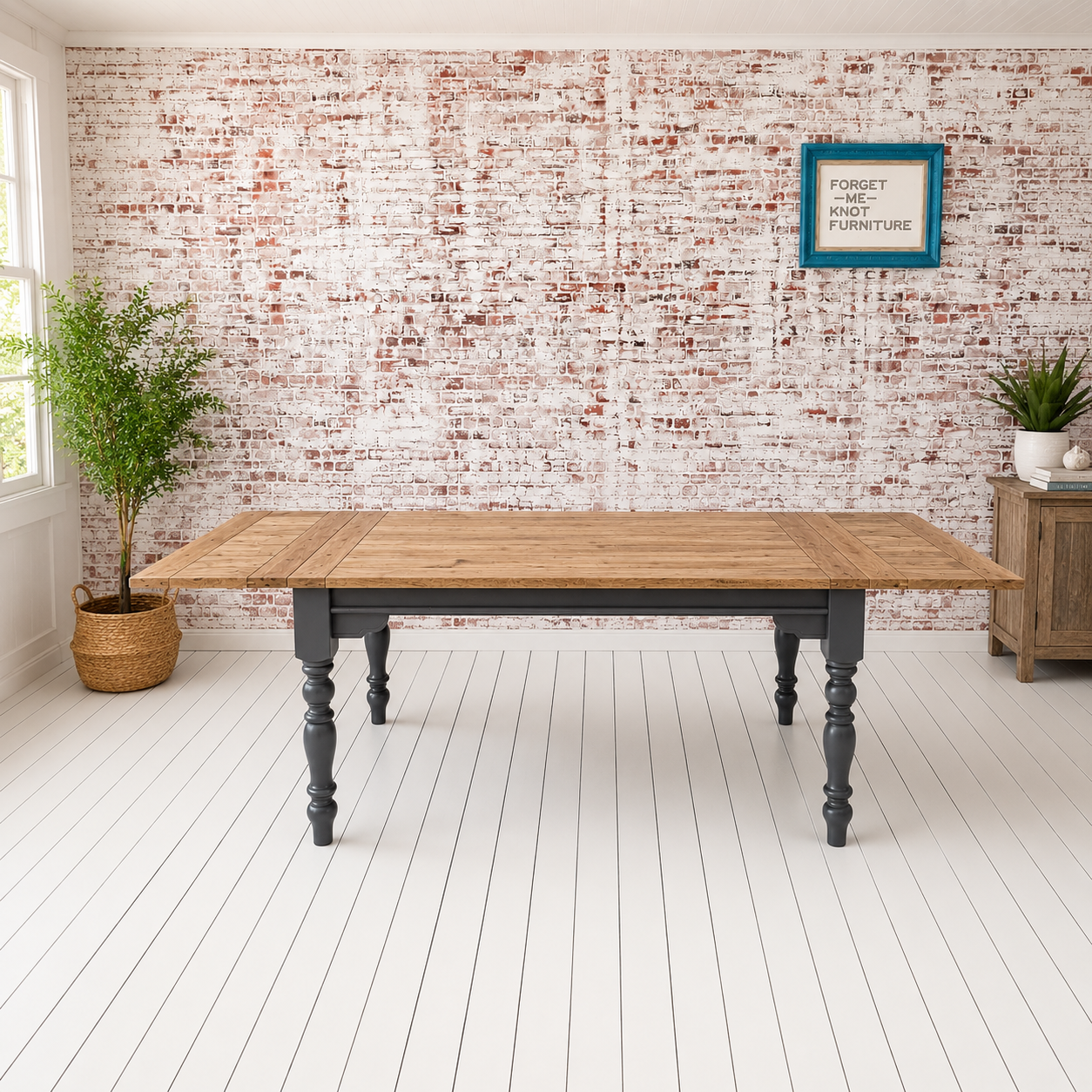 Extendable Farmhouse Dining Table with Natural Wood Top & Painted Finish Any Colour