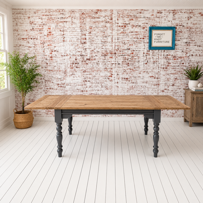 Extendable Farmhouse Dining Table with Natural Wood Top & Painted Finish Any Colour