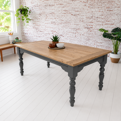 Extendable Farmhouse Dining Table with Natural Wood Top & Painted Finish Any Colour