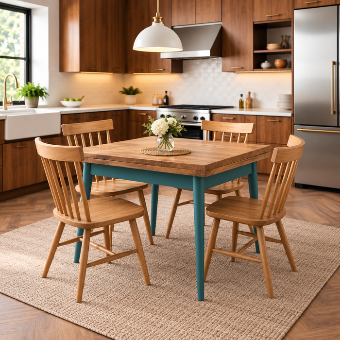 Extendable Mid-Century Folding Dining Table with Modern Rustic Chairs Dining Set