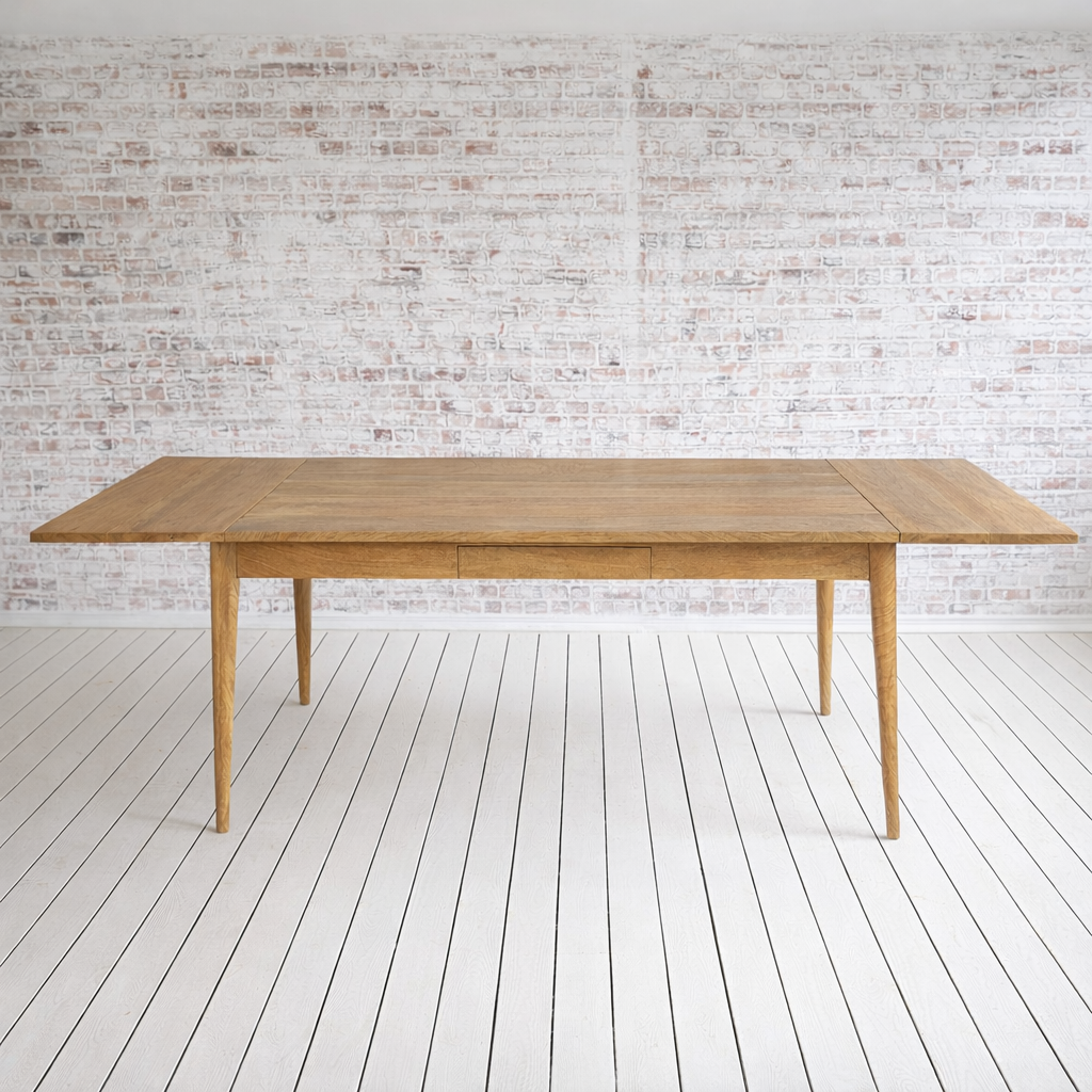 Mid-Century Modern Extending Hardwood Dining Table & Bench Set