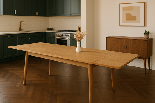 Antique Oak Extending Mid-Century Modern Dining Table