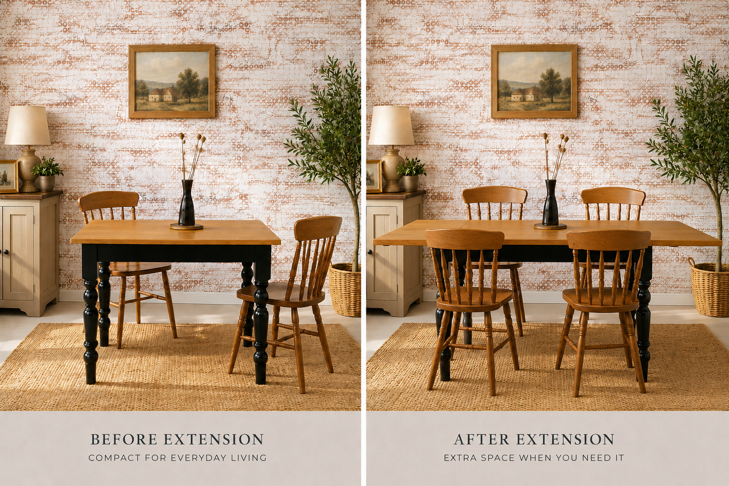 Extending Oak Farmhouse Dining Table - All Sizes - Any Farrow & Ball Colour