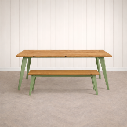 Nordic Tapered Leg Rustic Dining Table and Bench Set Painted Finish