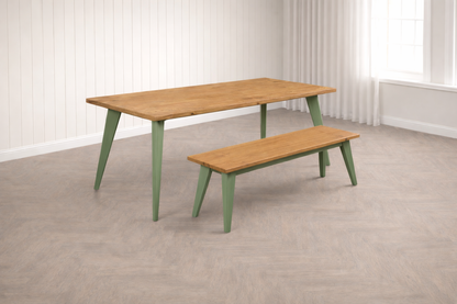 Nordic Tapered Leg Rustic Dining Table and Bench Set Painted Finish