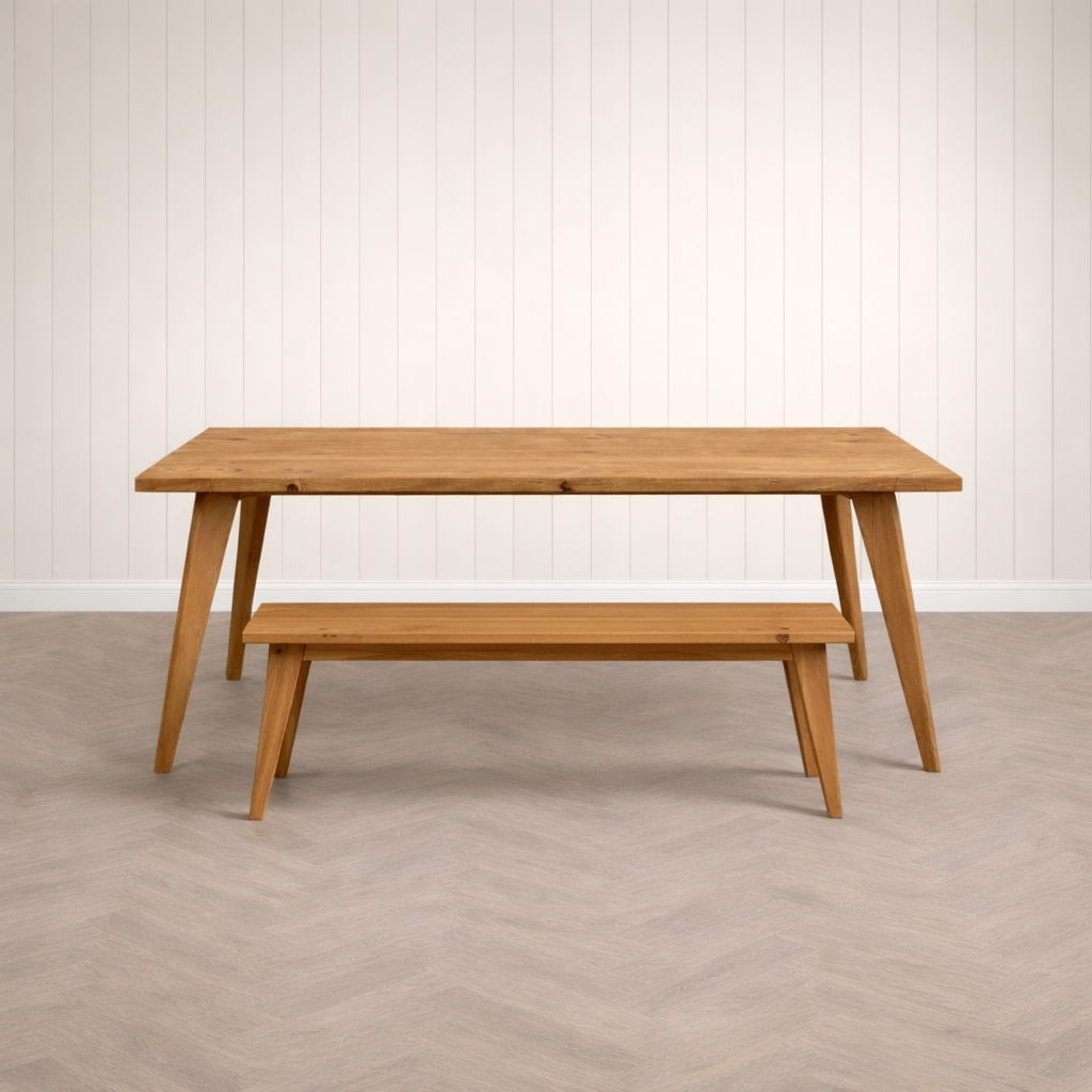 Nordic Tapered Leg Rustic Dining Table and Bench Set