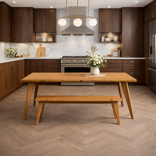 Nordic Tapered Leg Rustic Dining Table and Bench Set