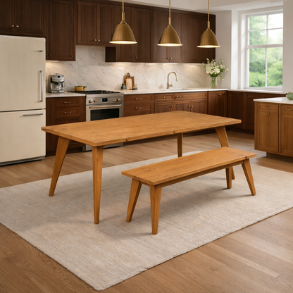 Nordic Tapered Leg Rustic Dining Table and Bench Set