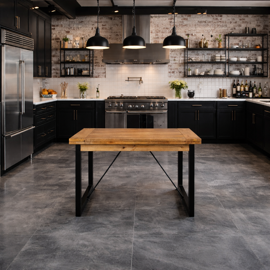 Extending Industrial Rustic Dining Table Drop Leaf Hardwood Finish