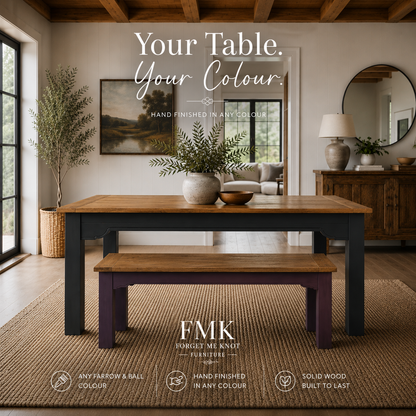 Extendable Traditional Farmhouse Dining Table and Bench Set with Square Legs