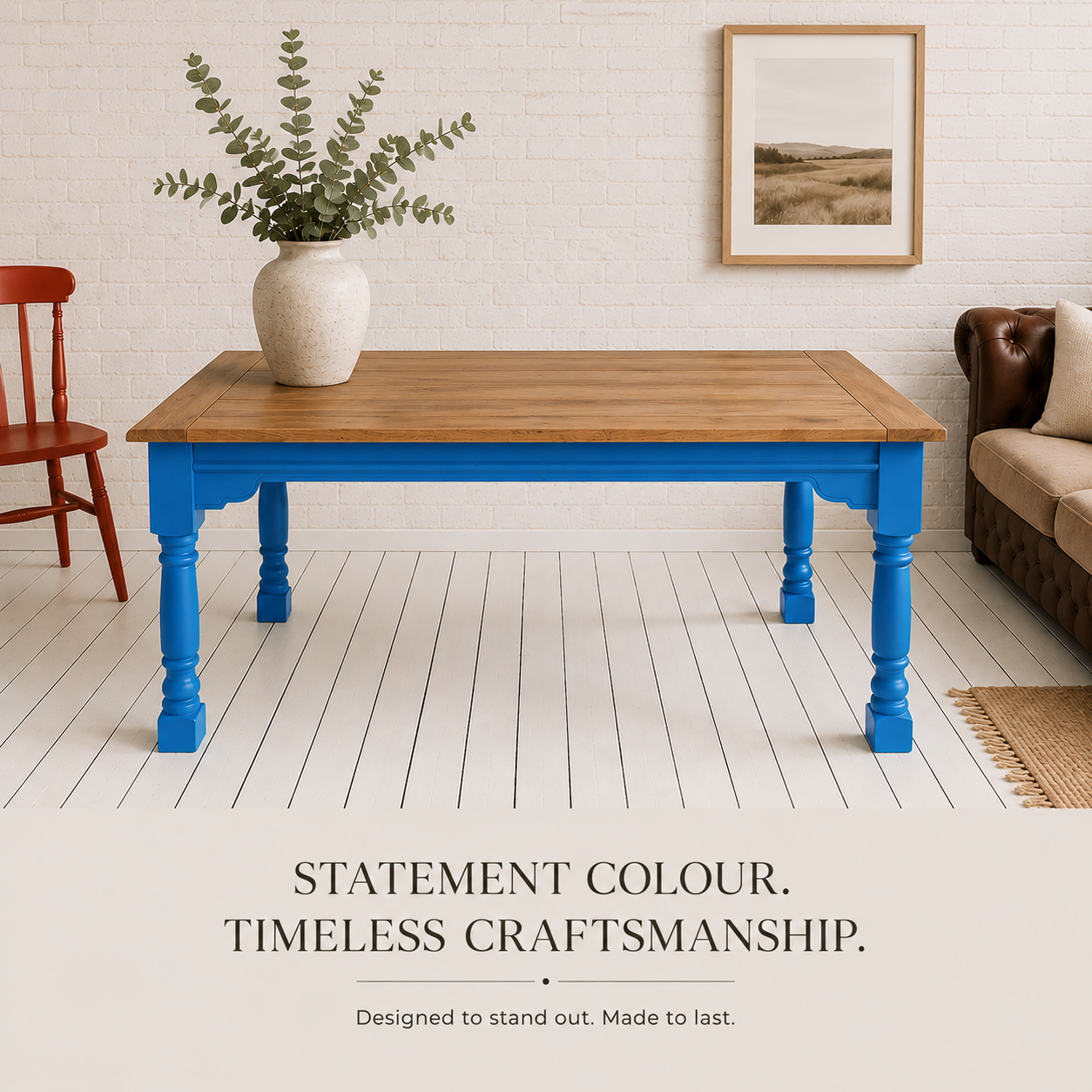 Painted Finish Large Extendable Dining Table Rustic Farmhouse Style - Any Farrow & Ball Colour!