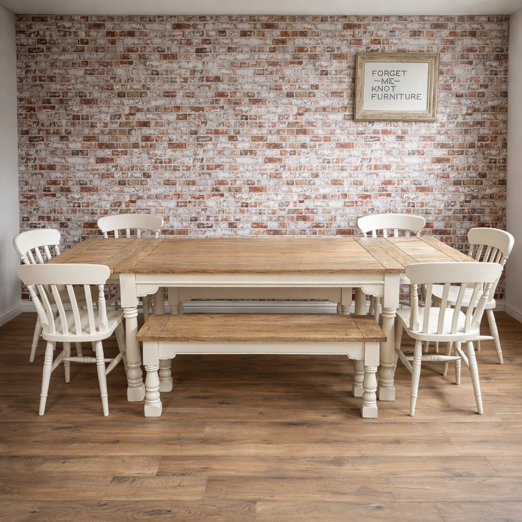 Up to Twelve Seater Rustic Farmhouse Extending Dining Table Set Painted Chairs & Benches