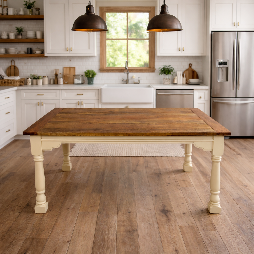 Painted Finish Large Extendable Dining Table Rustic Farmhouse Style - Any Farrow & Ball Colour!