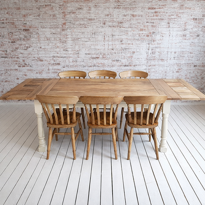 Up to Twelve Seater Rustic Farmhouse Extending Dining Table Set with Antique Chairs