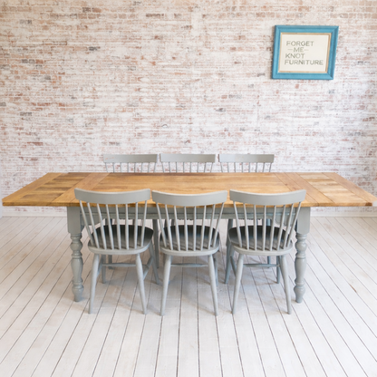 Modern Rustic Farmhouse Dining Set - Large Extending Dining Table with Spindle Back Chairs Painted Farrow & Ball
