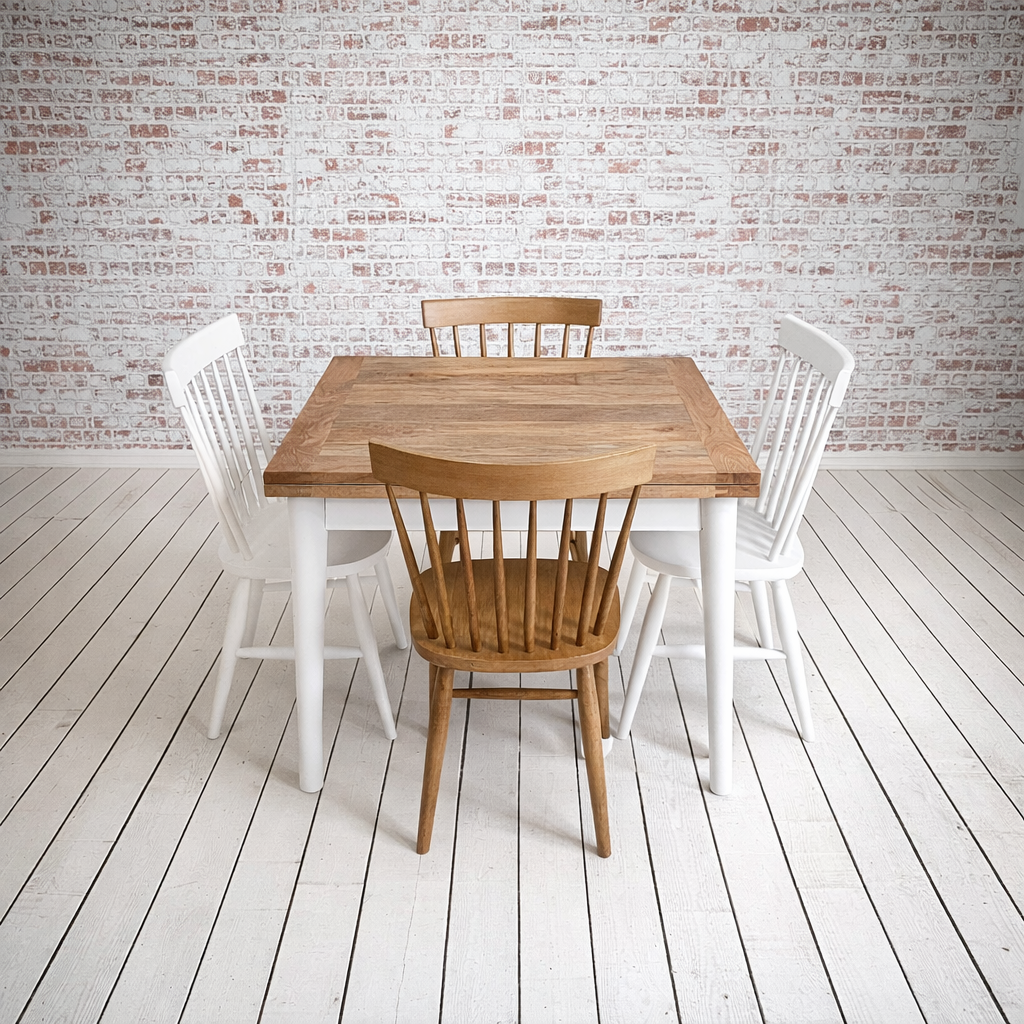 Extendable Mid-Century Folding Dining Table with Contrasting Nordic Chairs Dining Set