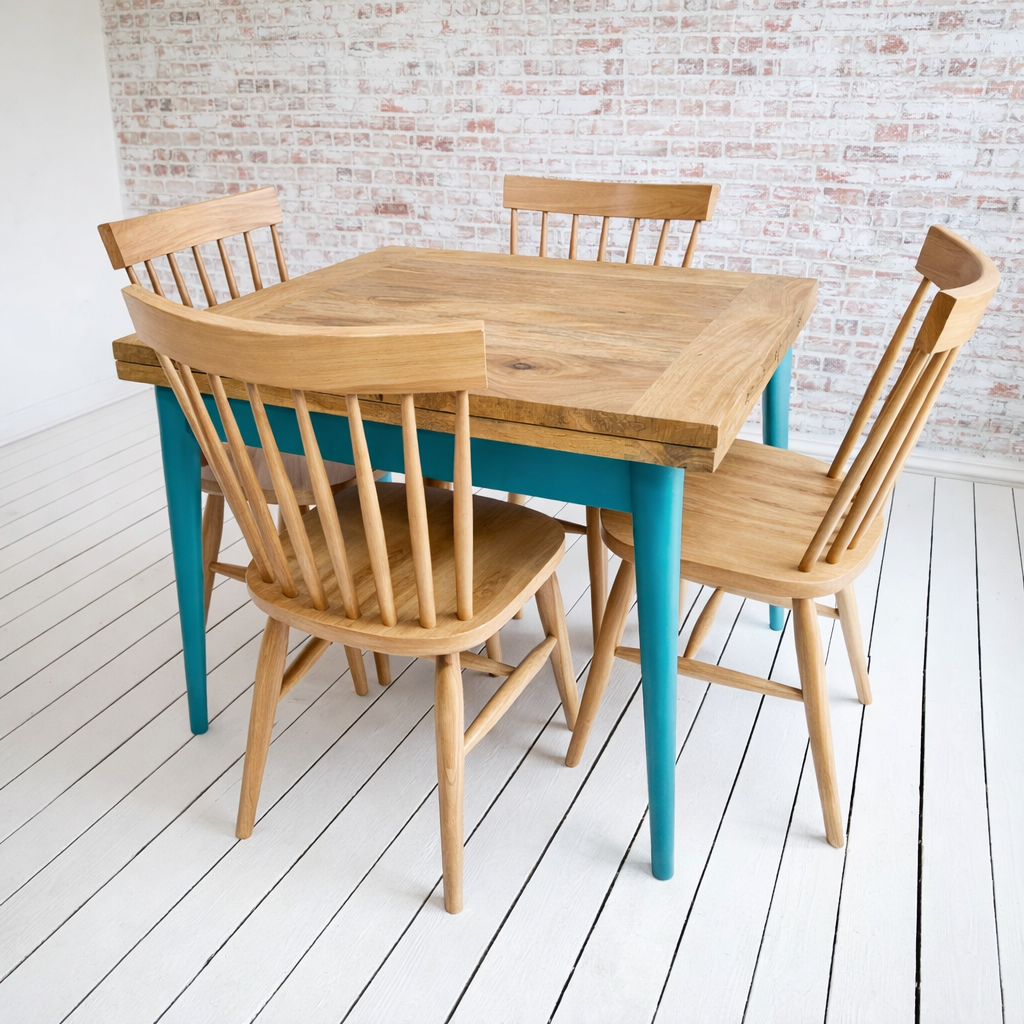 Extendable Mid-Century Folding Dining Table with Modern Rustic Chairs Dining Set