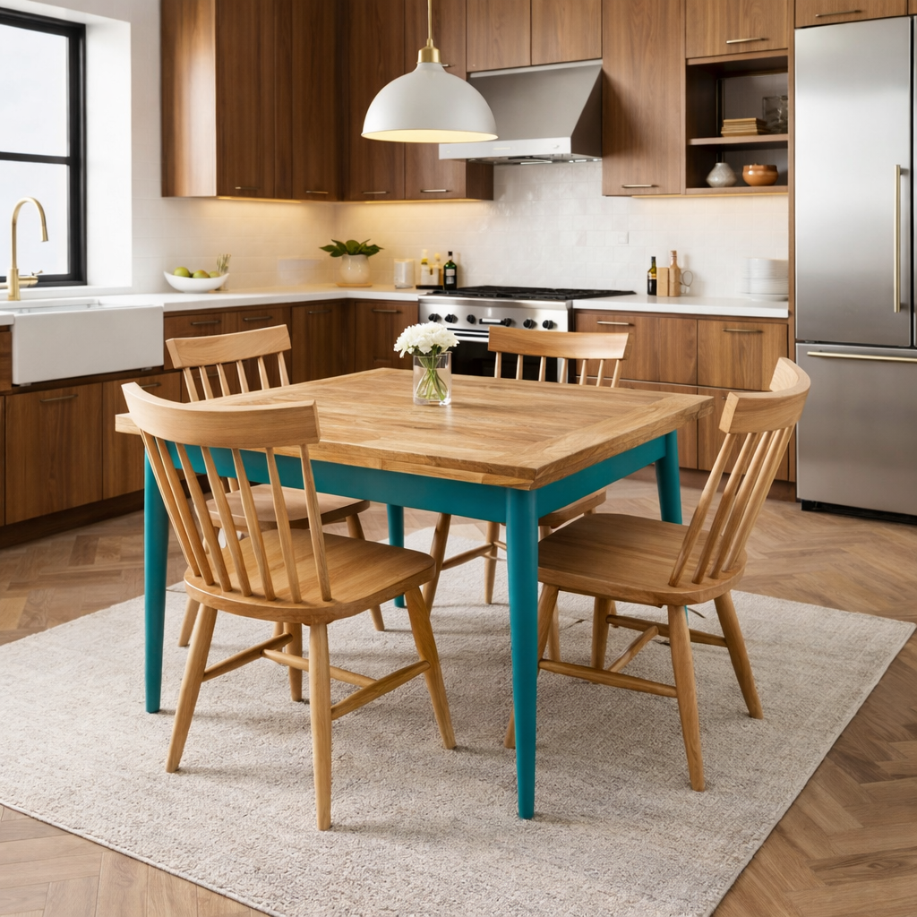 Extendable Mid-Century Folding Dining Table with Modern Rustic Chairs Dining Set