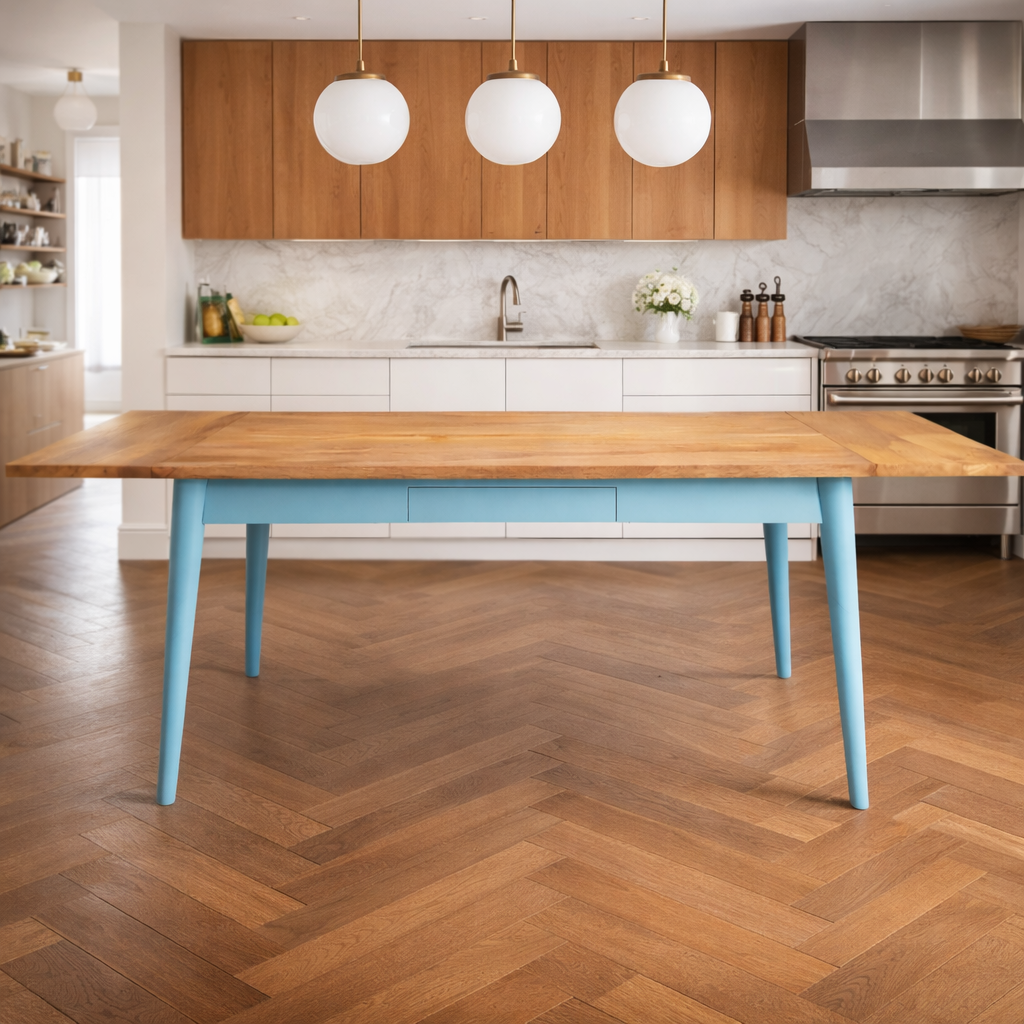 Painted Finish Extending Mid-Century Modern Living Hardwood Dining Table