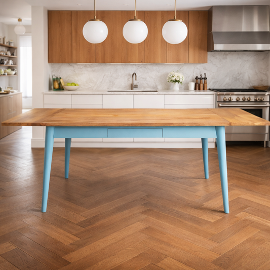 Painted Finish Extending Mid-Century Modern Living Hardwood Dining Table