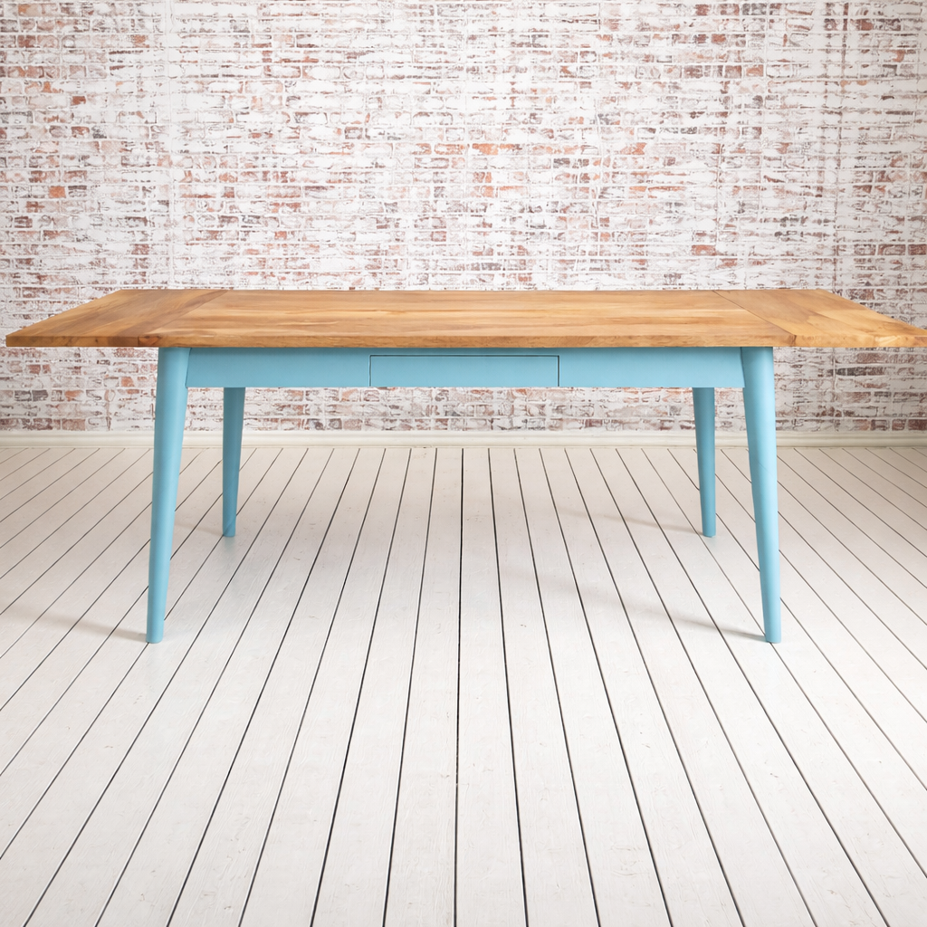 Painted Finish Extending Mid-Century Modern Living Hardwood Dining Table