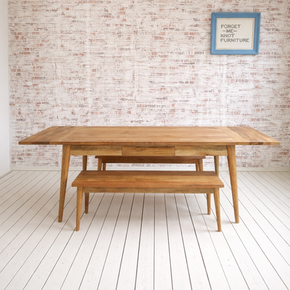 Mid-Century Modern Extending Hardwood Dining Table & Bench Set