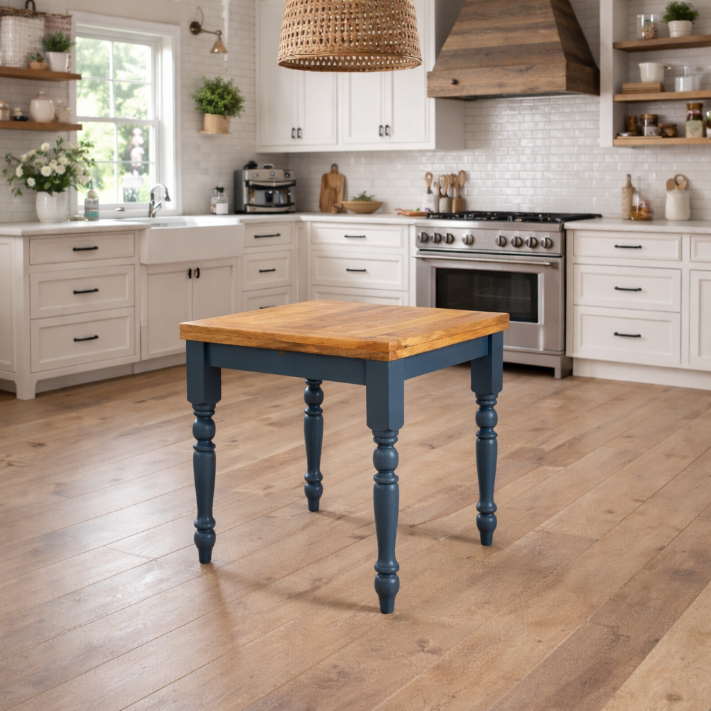 Petite Turned Leg Extending Rustic Farmhouse Kitchen Dining Table Painted Finish