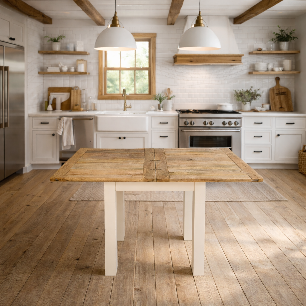 Petite Square Leg Extending Rustic Farmhouse Dining Table Painted Finish